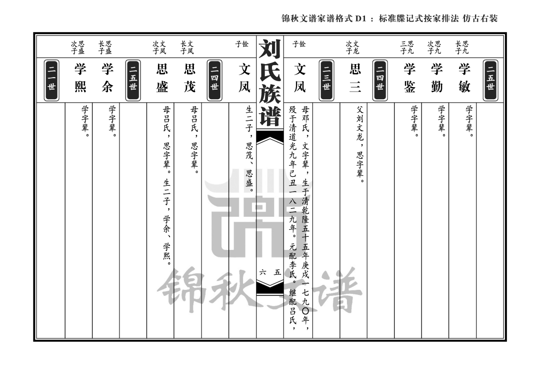 家譜格式-標(biāo)準(zhǔn)牒記式按家排法仿古右裝2